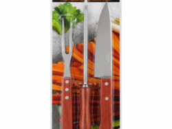 Set Parrillero x 3 Piezas Cuchillo + Pinza + Chaire Mango Madera GH7612-3