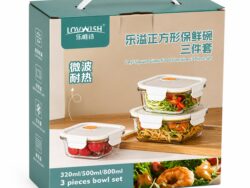 Set x 3 Tupper Vidrio Hermetico LovWish 2398 Tapa 800-500-350ML