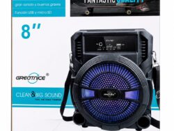 Parlante Bluetooth 8'' Luz Led Negro Con Correa GTS-1807