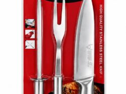 Set X3 Piezas Acero Inox Tenedor Cuchilla Y Chaira DH-P3