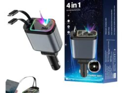 Cargador Auto Carga Rapida Cable Retractil Y Luz 4 En 1 KM-64565