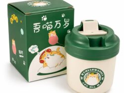 Vaso Taza de Cafe Plastico Gatito Caja Verde RM46-58 400ML