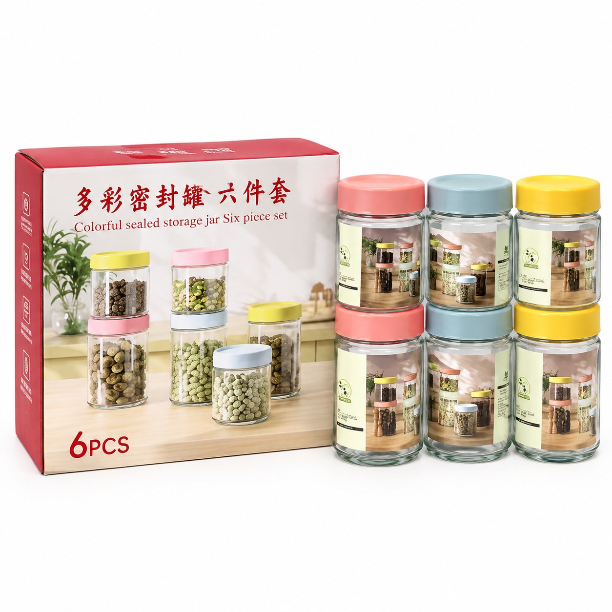 Set x 6 Frascos Con Tapa VP-G Caja Roja