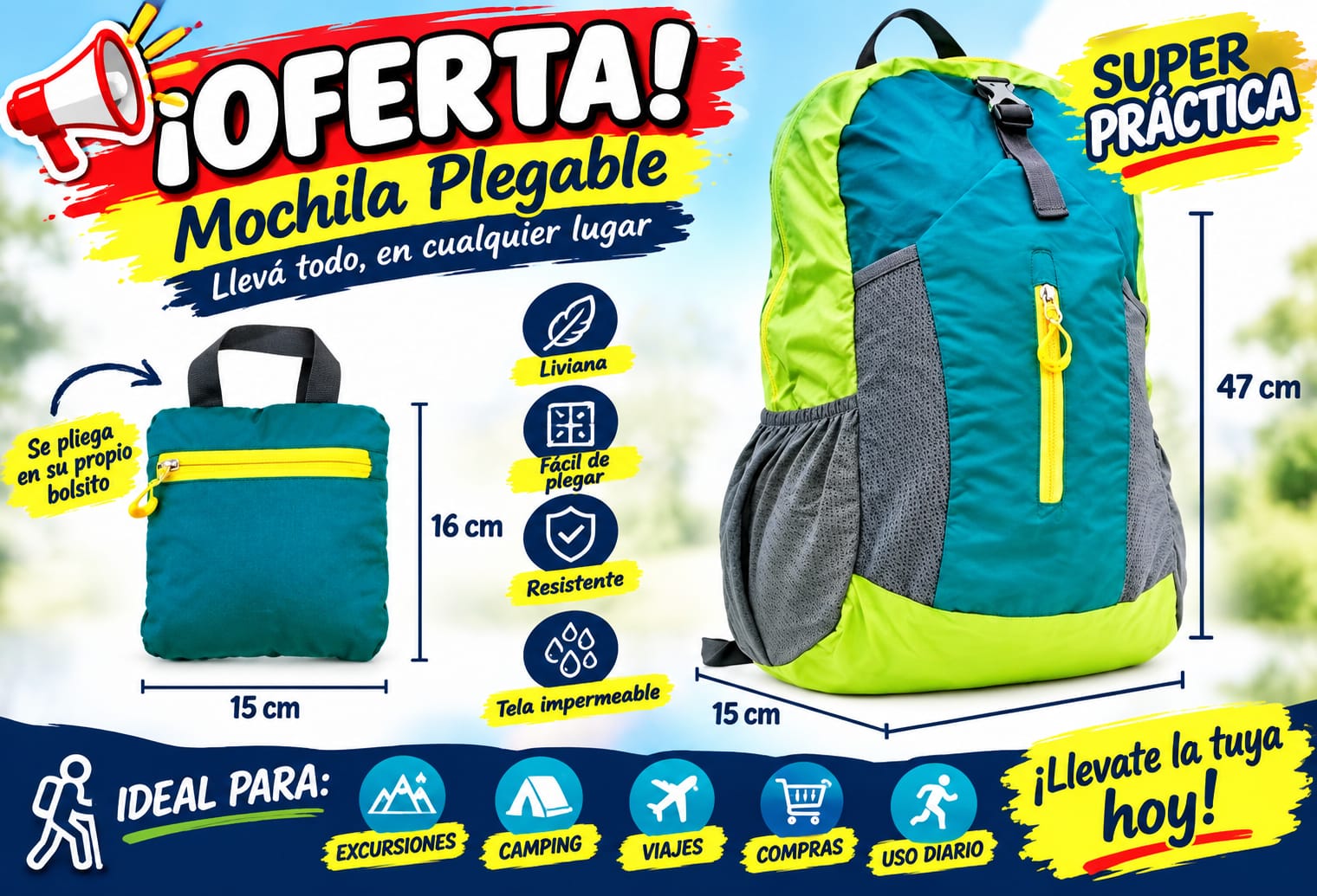 Mochila Impermeable Reforzada Plegable