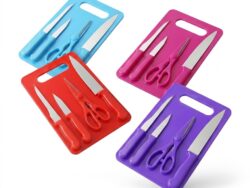 Set 5 Piezas Tabla + 3 Cuchillo + Tijera Colores MB-0464