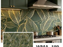 Rollo Vinilo 60x200cm Efecto Hojas Verde y Dorado WMA-189