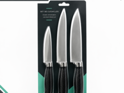 Set x3 De Cuchillos Jean Cartier Acero Inoxidable Mango Negro JC-03BLNE