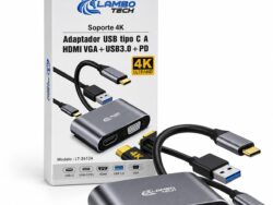 Adaptador USB Tipo C A HDMI VGA + USB 3.0 + PD Lambo Tech 4K LT-26124