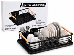 Secaplatos Negro Minimalista Con Detalles En Madera WL-FX04 427653
