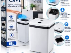 Tacho Cesto Basura OM Inteligente Con Sensor Recargable USB 15L OM-TB015L
