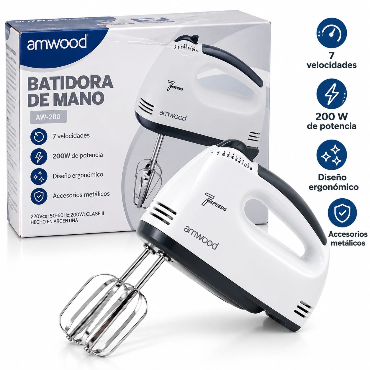 Batidora De Mano Amwood AW-200 7Velocidades 200W