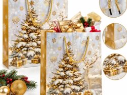 Bolsa Para Regalo Navideño De Lujo X12u Con Manija Tipo Cordón 32x26x12cm BW202F8/ BL-2225M-3