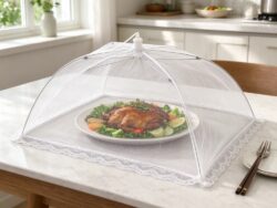 Cubre Alimentos Plegable Tipo Paraguas Campana Tul Con Puntilla 31*31CM