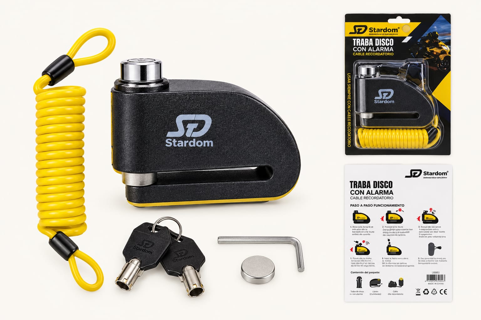 Traba Disco Con Alarma Y Cable Stardom SD8305